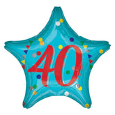 18 Inch Birthday 40 Blue Dots Star Foil Balloon 39